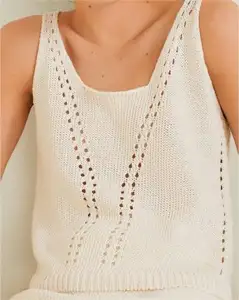 2024 New Women's Ladies Cotton Sleeveless Cropped Top Sweater Outfits V-Neck Thin Halter Knitted Sweater Vest for Women