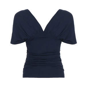 Blusa Elegante de Manga Corta con Cuello en V, Cintura Ajustada y Diseño Hueco en Color Sólido para Mujer - Product Image 6