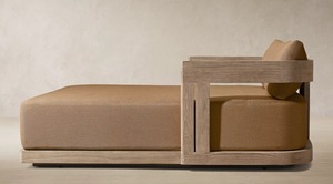 Chaise longue en teck moderne avec coussins en polyester, dossier solide, mobilier d'extérieur, design contemporain, durable, utilisation sur sol dur - Product Image 3