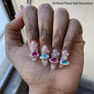 5 uds caja 3D Metal planeta decoración de uñas Multicolor diamante incrustado arte diseño planeta uñas arte diamantes de imitación al por mayor - Product Image 3