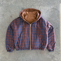 Blouson Bomber en Similicuir PU Double Face à Carreaux, Coupe Courte et Ample, avec Capuche, Personnalisable avec Logo, Haute Qualité, par Fabricant de Vestes