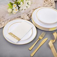 Vente chaude 175 pièces assiettes jetables en or pour 25 invités ensemble de plaques d'or jetables pour la fête de mariage