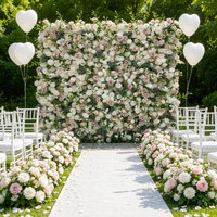 GNW Mur floral artificiel personnalisé 5D avec feuilles vertes et roses blanches, idéal pour la décoration de scènes de mariage et de fêtes - Vente chaude