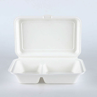 9 "* 6" Boîte d'emballage alimentaire jetable Emballage Bento Boîte à lunch en pâte de bagasse de canne à sucre Boîte à clapet en bagasse avec 2 compartiments
