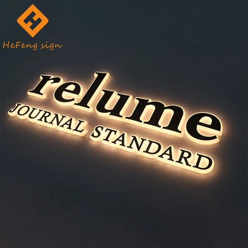 Letrero de oro y titanio 3D personalizado, letrero retroiluminado con luz LED, señalización de letras de canal
