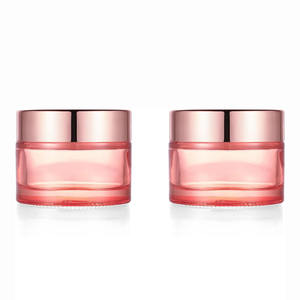 Pot cosmétique en verre rond rose fantaisie personnalisé OEM 15g 30g 50g 100g pour crème corporelle et visage avec bouchon à vis rose doré - Product Image 1