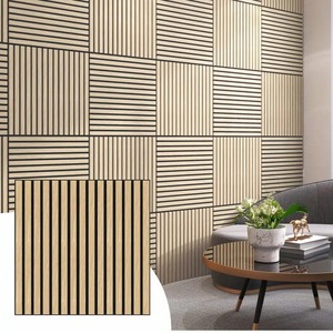 Certifié CE 600*600mm Mini carré latte flûte <span class=keywords><strong>bois</strong></span> massif chêne placage panneau mural acoustique moderne <span class=keywords><strong>pour</strong></span> hôtels appartements hôpitaux - Product Image 1