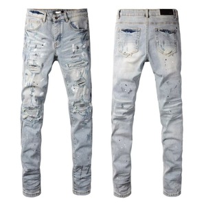Jeans déchirés de créateur pour homme, denim de haute qualité, design de luxe streetwear, coupe ample, jean droit élastique déchiré pour homme - Product Image 3