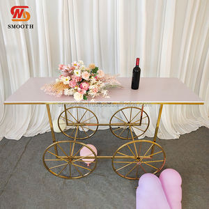 Chariot à gâteau décoratif en acier inoxydable doré pour mariage, anniversaire, fête, avec roues mobiles - Product Image 2