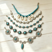 Chaîne de chapeau turquoise western vintage en argent avec coquillages de cauris et perles, bande de chapeau bohème style sud-ouest, accessoire de chapeau de cowgirl pour casquette de camionneur