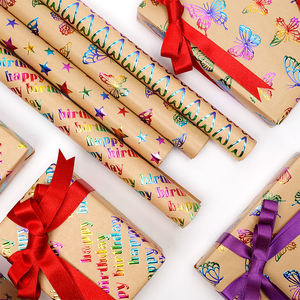 2025 Popular Fashion Gold butterfly element Embossed <b>Craft</b> Birthday Christmas Blessing Gift Wrapping <b>Paper</b> - Product Image 2