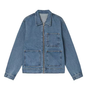 Chaqueta vaquera <span class=keywords><strong>azul</strong></span> personalizada para <span class=keywords><strong>hombre</strong></span>, chaquetas con cremallera de algodón informales de alta calidad, Chaquetas vaqueras de talla grande para <span class=keywords><strong>hombre</strong></span> - Product Image 1