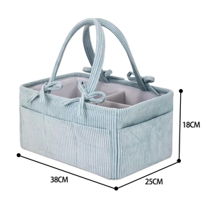 Panier de rangement portable en velours côtelé bleu pour couches, sac à couches pour bébé, organisateur de crèche pour maman, panier à couches pour bébé - Product Image 4