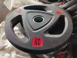 Manufacturer Direct Sales Gym Rubber <strong>Barbell</strong> <strong>With</strong> 2.5kg 5kg 10kg 15kg 20kg 25kg Free <strong>Weight</strong> Plate Three-Hole Handle - Product Image 3