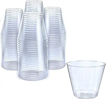 Vasos de plástico duro desechables para cumpleaños, fiestas, bodas, reciclable, paquete de 100, 9 oz