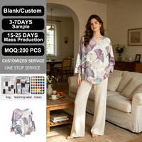 Pull-over décontracté en maille pour femme, col rond, manches chauve-souris trois quarts, imprimé feuilles violet élégant, vente en gros OEM