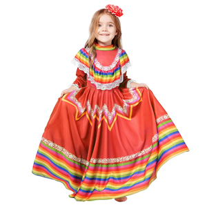 Cinco De Mayo carnaval fiesta de cumpleaños vestido de princesa para niñas pequeñas TRADICIONAL MEXICANO folk poliéster TV película disfraz - Product Image 1