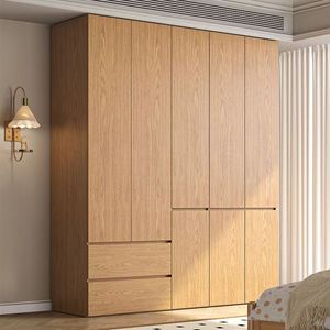 Armoire en chêne massif du sol au plafond, meuble de rangement pour chambre à coucher, design segmenté simple et moderne - Product Image 2