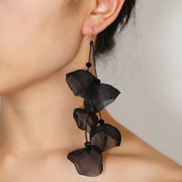 Pendientes de vacaciones exagerados de ética de personalidad, arte de tela de gasa, pendientes largos de flores ultraligeros y coloridos