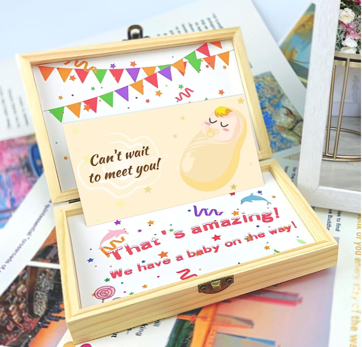 Pregnancy Announcement 3D Pop Up Pregnancy Reveal Gift Wooden Baby Announced Keepsake Box For Announcing Pregnancy