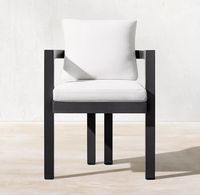 Ensemble de salle à manger d'extérieur moderne en aluminium thermolaqué, table carrée à plateau à lattes, fauteuil, coussin imperméable, mobilier de jardin et de terrasse