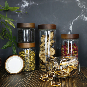 Frasco de Almacenamiento Hermético de Vidrio de Borosilicato de Alta Calidad con Tapa de Madera de Canela, Recipiente de Cocina <span class=keywords><strong>para</strong></span> Granos y Otros Productos Secos - Product Image 5