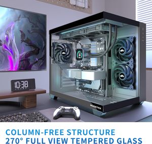 MUSETEX Cài đặt sẵn 3 quạt 120mm Hỗ trợ tản nhiệt 360MM 270 °   Vỏ máy tính Full View Tempered Glass Black Y6 Type-C Mid Tower ATX - Product Image 2