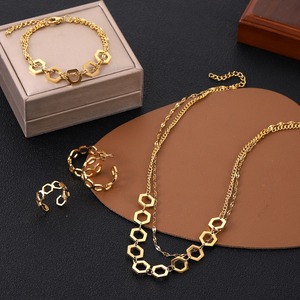 Double Layer Wear <strong>Gold</strong> Necklace Fashion Stainless Steel Diamond <strong>Costume</strong> <strong>Jewelry</strong> Necklace and Earring 4PCS <strong>Jewelry</strong> Sets Wholesale - Product Image 3