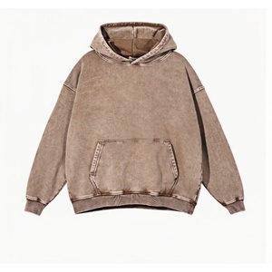 Sweat à capuche en denim bleu foncé délavé, pull vintage délavé à la pierre avec poche kangourou et capuche réglable - Product Image 2