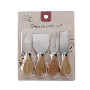 Juego de 4 Cuchillos para Queso de Acero Inoxidable con Mango de Bambú e Inserto de Goma, Tabla para Queso para Uso Doméstico o en Restaurantes - Product Image 1