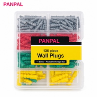 Ensemble de 136 chevilles murales en plastique colorées, 4 tailles, chevilles d'expansion avec boîte de rangement réutilisable pour la décoration intérieure et la fixation murale