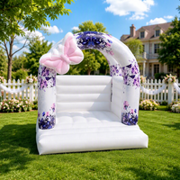 Château gonflable blanc avec toboggan, structure gonflable commerciale pour mariage et fête, avec fosse à balles et toboggan