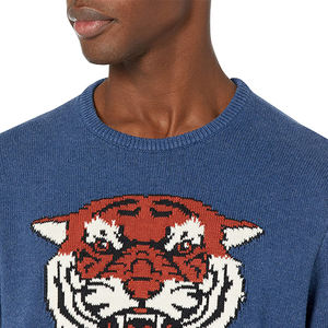 2021 Winter 100% Organic Cotton Custom Logo Anime Tiger Pattern Intarsia Knit <strong>Men's</strong> Crew Neck Pullover Sweater <strong>Jumpers</strong> for <strong>Men</strong> - Product Image 3