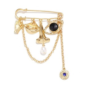 Broche Zooying <span class=keywords><strong>con</strong></span> borlas de ojos, nariz y boca exagerados, estilo dulce y divertido, pin de cintura ajustado <span class=keywords><strong>con</strong></span> características faciales para vestido de mujer - Product Image 4