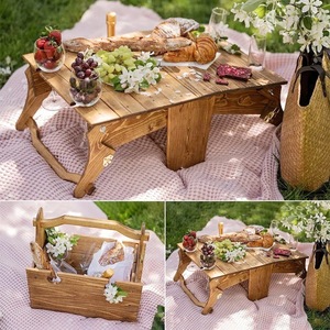 <b>Wooden</b> Folding Outdoor <b>Table</b> Solid Wood Rustic Design Portable Multi Functional Wine Glass <b>Table</b> For Picnic Use - Product Image 2