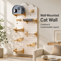 Structure d'escalade pour chat moderne DIY de grande taille - Mur d'escalade perforé mural avec lit intégré pour chat, 4 niveaux, montage facile, bois, plastique, carton