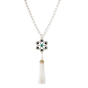 Flower Pendant Necklace With Pearl Tassel Silver And Gold Color Long Chain For Women Fashion Jewelry Accessory - Product Image 4