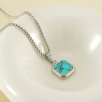 Collier pendentif géométrique en pierre naturelle Ganku TRENDY, serti de pierres, chaîne à maillons pour femmes, plaqué or 18 carats, acier inoxydable