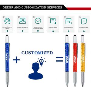 Stylo publicitaire multifonction 6-en-1 en plastique avec logo, niveau à bulle, tournevis et pointe d'écriture 1,0 mm, motif animal - Product Image 2