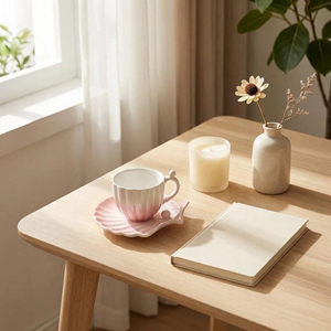 Taza y platillo de café con degradado de concha de perla, pequeños y elegantes, exquisitos y de alta calidad estética, taza para té de la tarde - Product Image 4