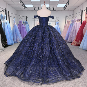 Robes de Quinceañera bleues scintillantes perlées avec traîne en tulle bouffant, robes de Sweet 16, robes de princesse Quince Jancember - Product Image 6
