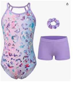 Ensemble de justaucorps de ballet pour filles, justaucorps de danse en rayonne et lycra avec short, tenue de scène pour enfants - Product Image 5