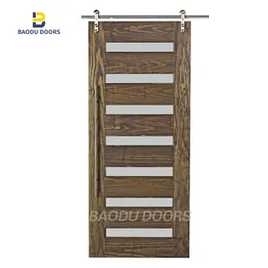 BOWDEU דלתות MDF הזזה אסם דלת עם 6.6ft אסם דלת חומרה ערכת & ידית-עץ מלא לוח בתוך מכוסה מים הוכחה PVC