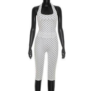 Viviblook J26ST102 Ensemble décontracté pour femme, été, sexy, imprimé à pois, débardeur halter, pantalon court skinny, ensemble deux pièces - Product Image 3