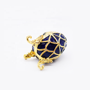 Joyero de huevo ruso estilo Faberge, caja de joyería esmaltada a mano feliz día de Pascua - Product Image 5