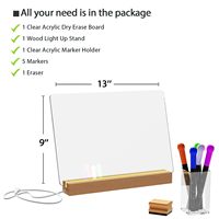 Tableau effaçable à sec en acrylique avec support lumineux, bloc-notes de table LED transparent, tableau blanc de bureau pour notes et mémos