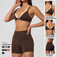 Ensemble de yoga et de sport pour femme : soutien-gorge de sport dos nu et short cycliste taille haute, séchage rapide, respirant, pour la course et la gym