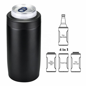 Dispositivo di raffreddamento per lattina sottile 4 in 1 | Logo personalizzato porta bevande universale con isolamento in acciaio inossidabile a doppia parete - Product Image 1