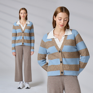 Knitwear Manufacturer Custom Striped Knitted <b>Cardigan</b> Single Breasted Knit Women's <b>Sweater</b> - Product Image 1