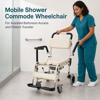 Fauteuil de douche et de transfert portable en alliage d'aluminium réglable avec accoudoirs rabattables et seau amovible